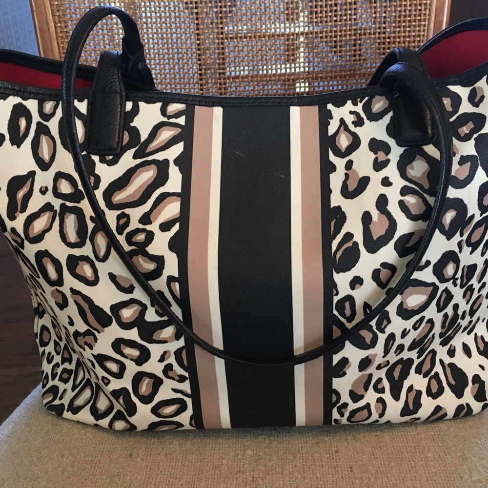 Brighton Tula Shopper Tote Cheetah Ocelot Animal Print and Stripe Design - Picture 3 of 13